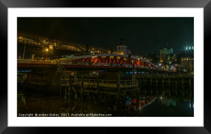 Swing Bridge Piers at night Framed Mounted Print by andrew blakey