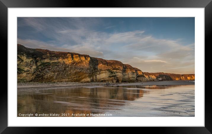 Golden Reflections at Marsden Bay Framed Mounted Print by andrew blakey