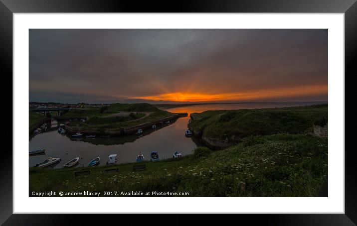 Seaton Sluice Sunset Framed Mounted Print by andrew blakey