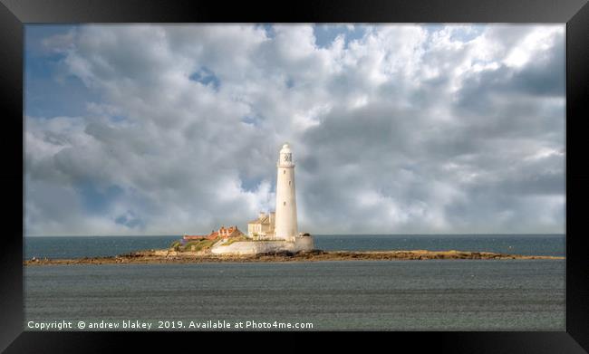 Clouds at St Marys Lighthouse Framed Print by andrew blakey