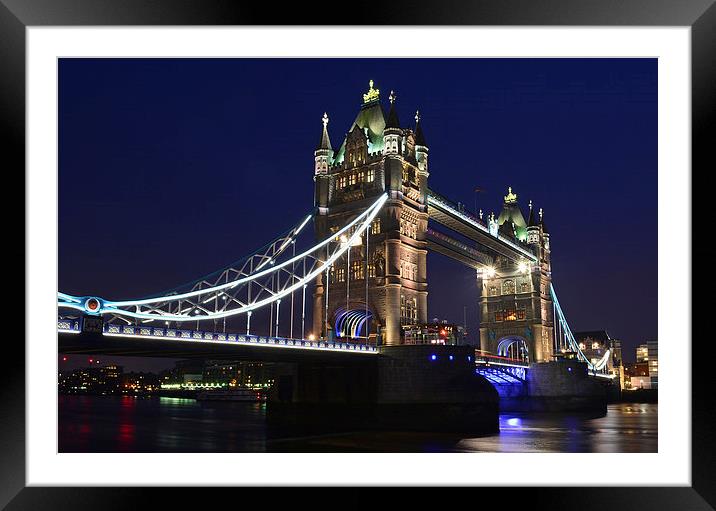 Tower Bridge at dusk, looking south.  Framed Mounted Print by Paul Phillips
