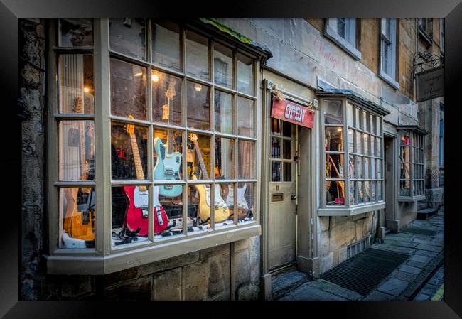 Guitar Shop, Bath Framed Print by Richard Downs