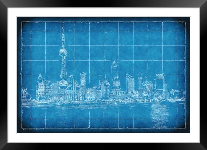 Shanghai Blueprint Framed Mounted Print by Richard Downs