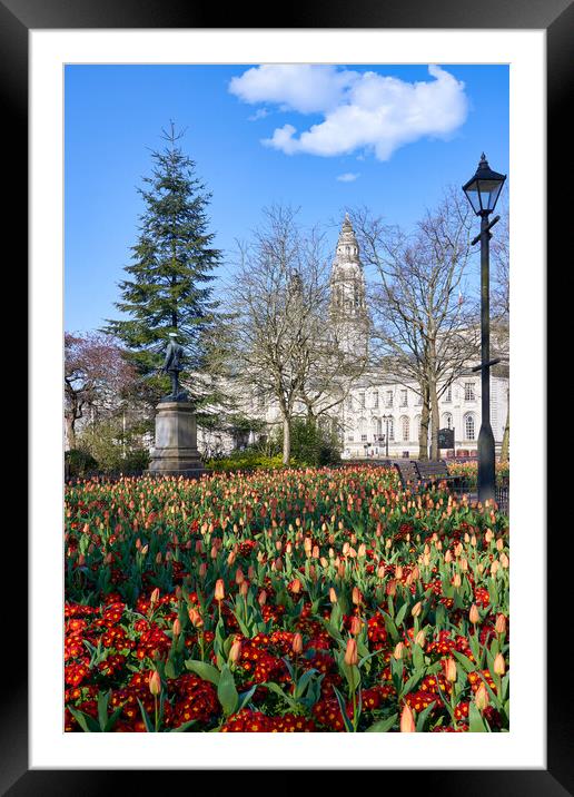 City Hall, Cardiff at Springtime Framed Mounted Print by Richard Downs