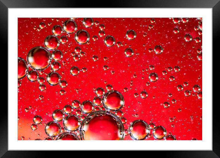 Oil on Water Red and Silver Bubble Abstract Framed Mounted Print by John Williams