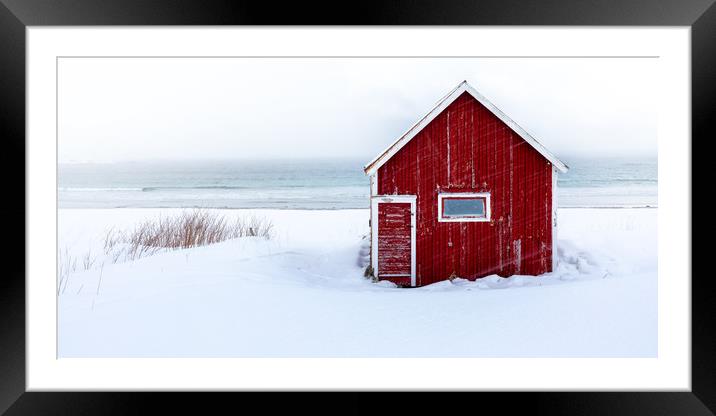 Red Cabin at The Beach Framed Mounted Print by Eirik Sørstrømmen
