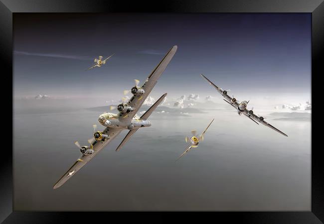 B17's and P51's taking evasive action Framed Print by David Stanforth