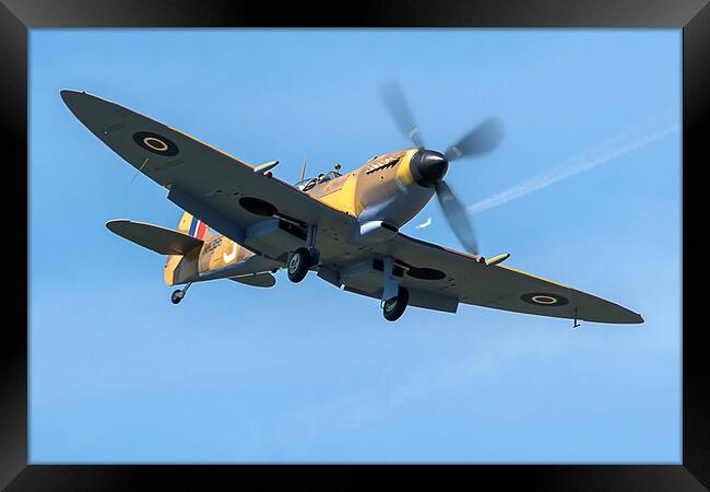 Pure Luck Spitfire coming in to land Framed Print by David Stanforth