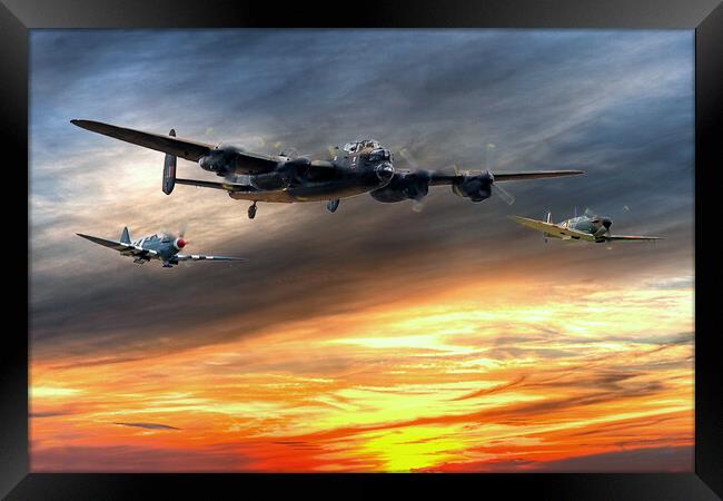 Lancaster and two spitfires at the End of the Day Framed Print by David Stanforth