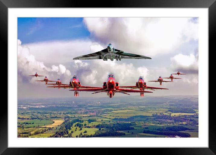 Red Arrows and Vulcan in Formation Framed Mounted Print by David Stanforth