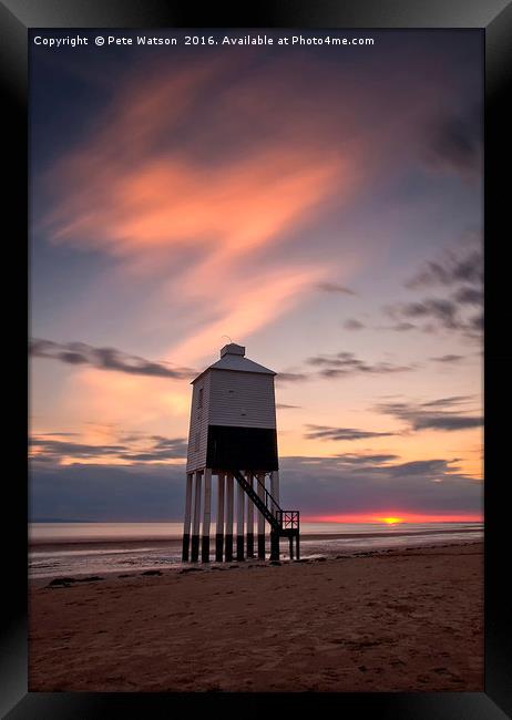 Burnham on Sea Lighthouse at sunset Framed Print by Pete Watson