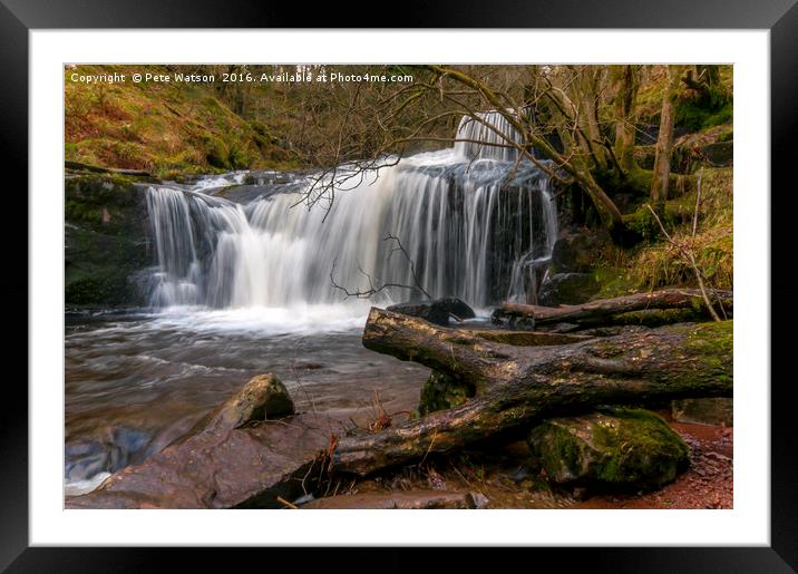 Waterfall at Blaen y Glyn in the Brecon Beacons, S Framed Mounted Print by Pete Watson