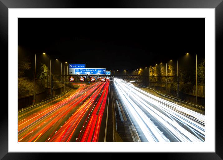 M25 at night Framed Mounted Print by Darren Willmin