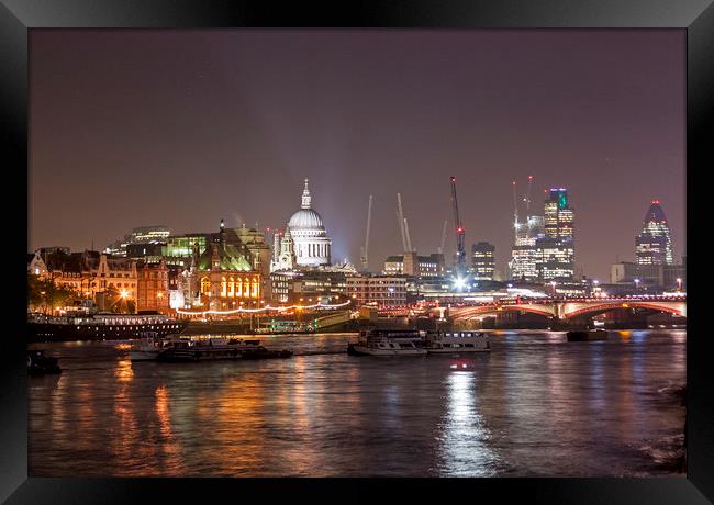 London Skyline at Night Framed Print by Darren Willmin