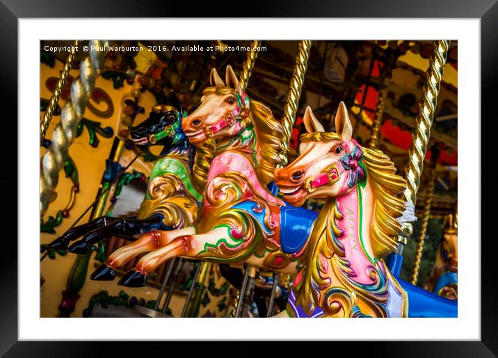 Fairground Carousel Horses Framed Mounted Print by Paul Warburton