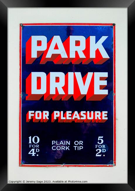 Vintage Park Drive Cigarette Sign Framed Print by Jeremy Sage