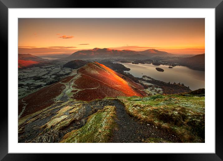 First light on Catbells and Skiddaw Framed Mounted Print by Martin Lawrence