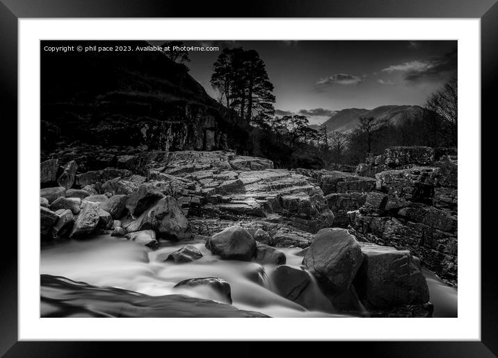 Glen Etive waterfall in B&W Framed Mounted Print by phil pace