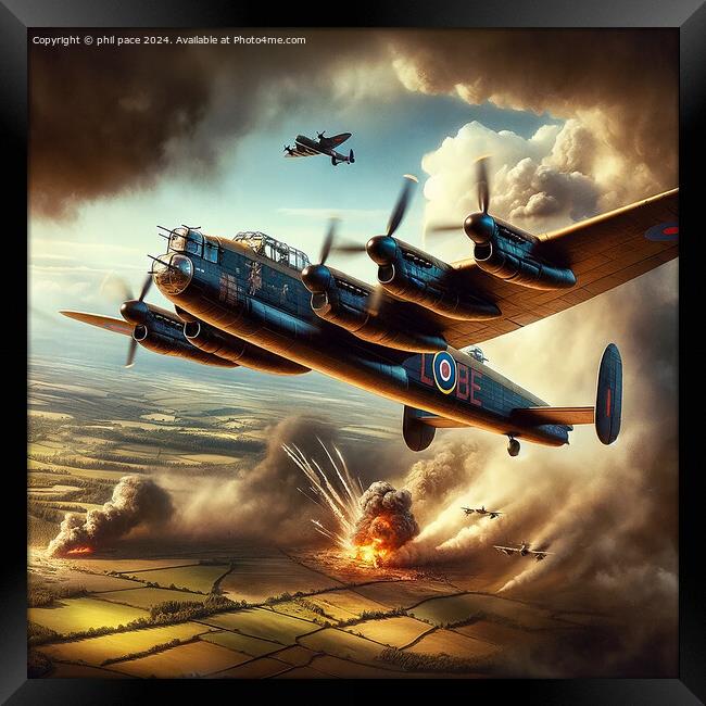 Wings of Valor: The Lancaster's Assault Framed Print by phil pace