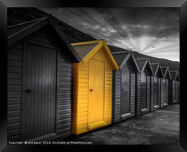 Beach Huts at Whitby Framed Print by phil pace