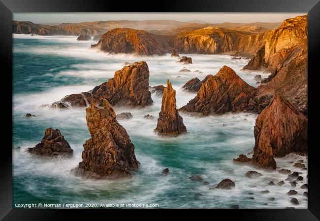 Aird Fienis Sea stacks Framed Print by Norman Ferguson