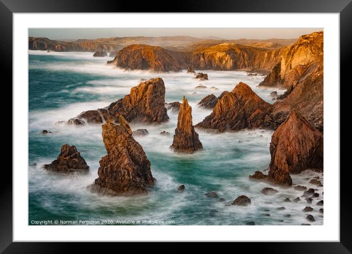 Aird Fienis Sea stacks Framed Mounted Print by Norman Ferguson