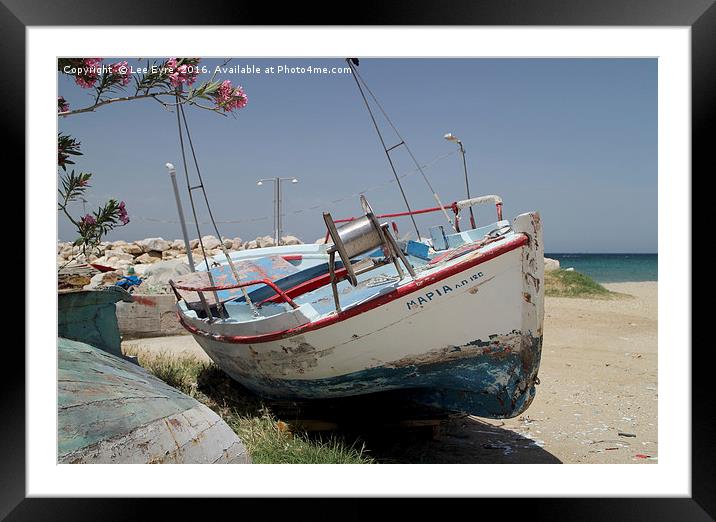 Greek boat named Maria Framed Mounted Print by Lee Eyre