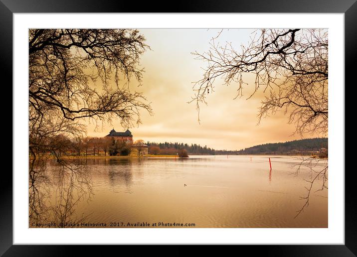 Castle, Lake and Goldeneye Framed Mounted Print by Jukka Heinovirta