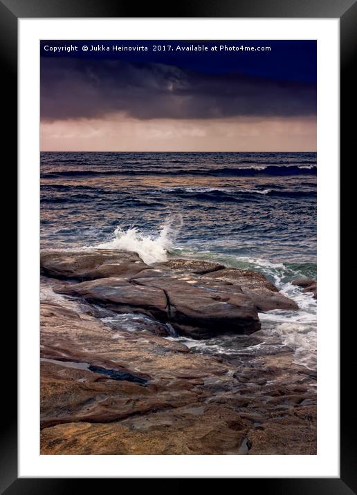 Waves Splash On The Rocks At Sunset Framed Mounted Print by Jukka Heinovirta