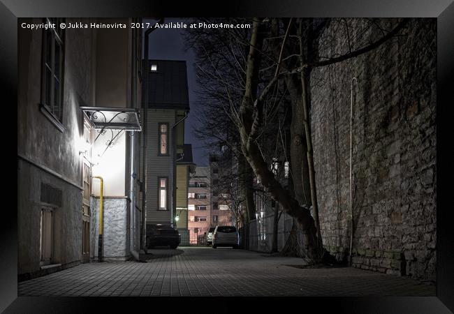 Dark Yard In Tallinn Framed Print by Jukka Heinovirta