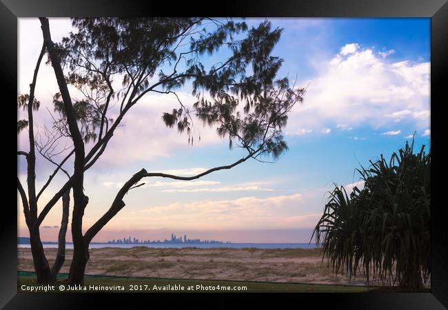 Gold Coast Skyline Behind The Branches Framed Print by Jukka Heinovirta