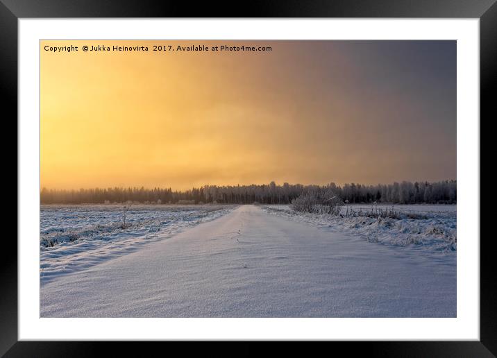 Snowy Road In The Winter Sunrise Framed Mounted Print by Jukka Heinovirta