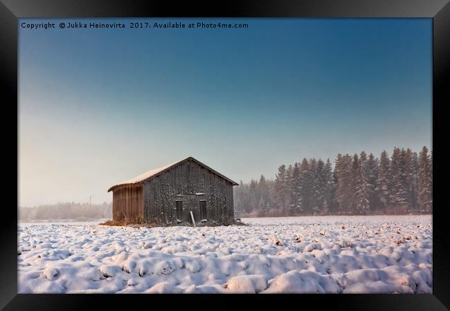 Morning Mist And An Old Barn House Framed Print by Jukka Heinovirta