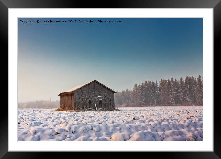 Morning Mist And An Old Barn House Framed Mounted Print by Jukka Heinovirta
