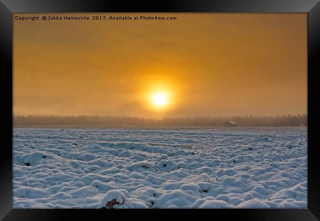Snowy Fields In The Winter Sunrise Framed Print by Jukka Heinovirta