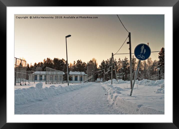 Snowy Path to the Town Framed Mounted Print by Jukka Heinovirta