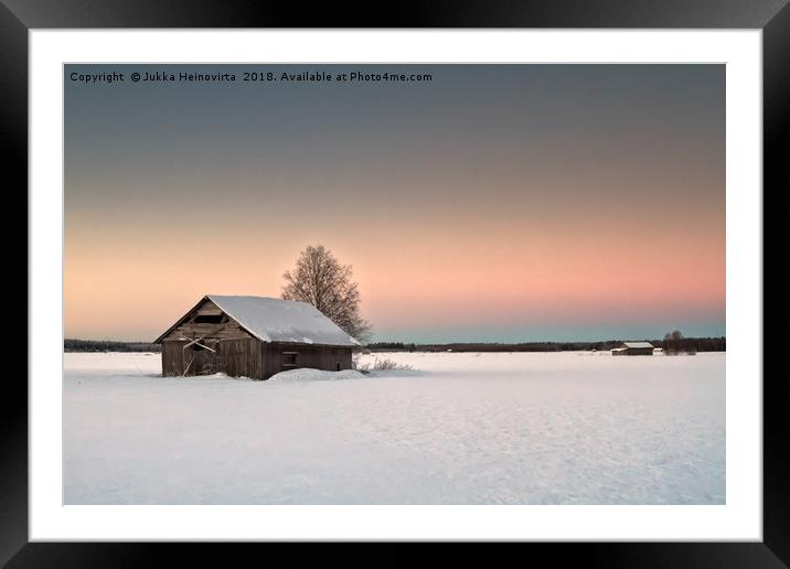 Lonely Barns On The Snowy Fields Framed Mounted Print by Jukka Heinovirta