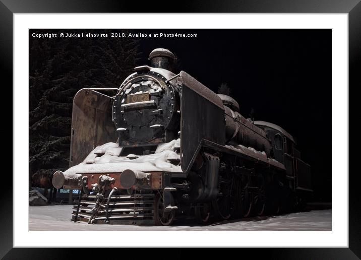 Old Steam Engine Covered With Snow Framed Mounted Print by Jukka Heinovirta