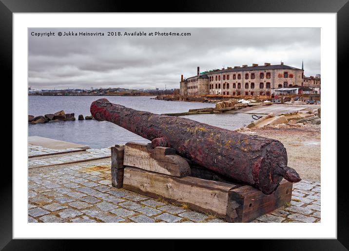 Old Cannon At The Port Framed Mounted Print by Jukka Heinovirta