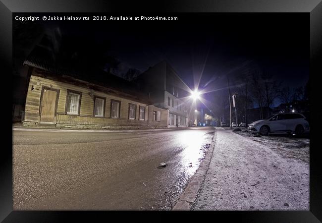 Winter Night In The City Framed Print by Jukka Heinovirta