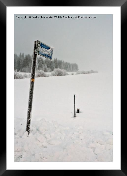 Bus Stop Sign On A Very Cold Day Framed Mounted Print by Jukka Heinovirta