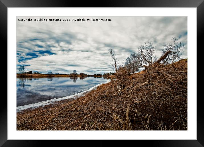 Cloud Reflections On The River Water Framed Mounted Print by Jukka Heinovirta