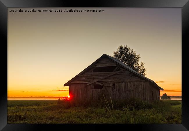 Midsummer Sunset Behind A Barn House Framed Print by Jukka Heinovirta