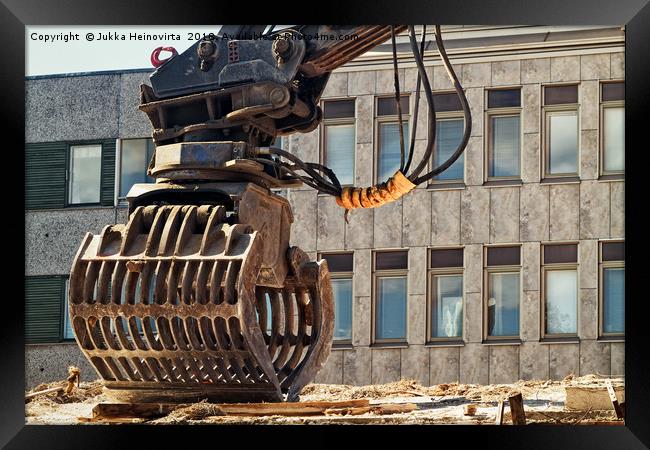 Excavator Bucket On A Demolition Site Framed Print by Jukka Heinovirta