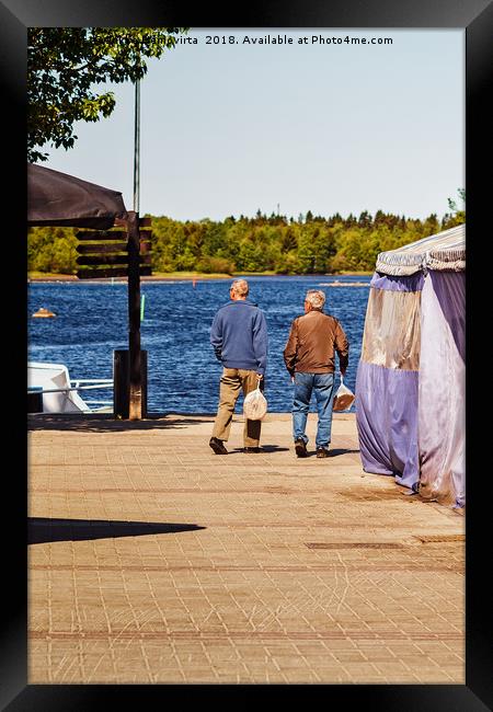 Two Men Carrying Bread Bags At The Market Framed Print by Jukka Heinovirta