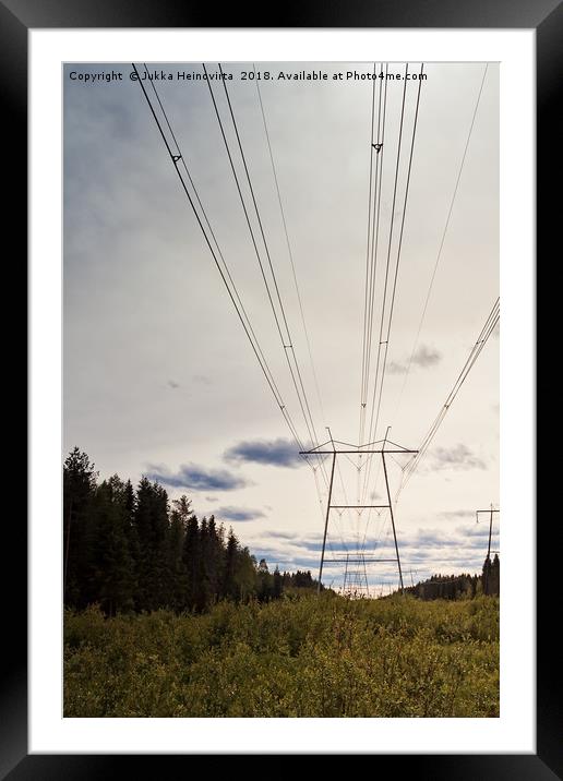 Power Lines Over The Fields Framed Mounted Print by Jukka Heinovirta