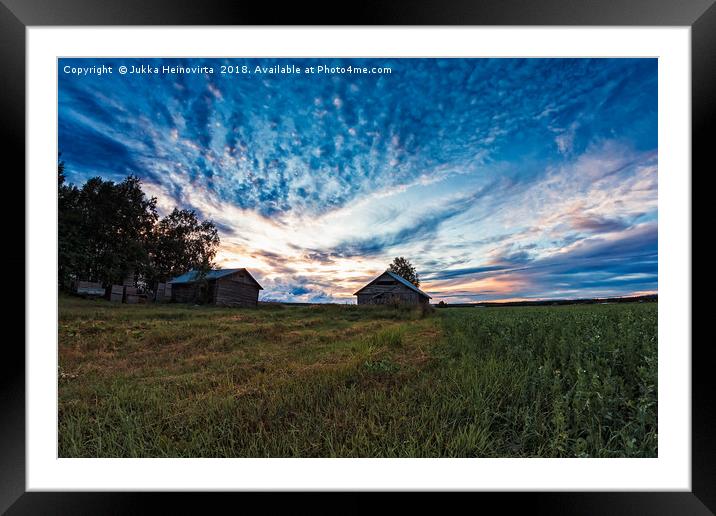 Two Old Barn Houses In The Late Summer Sunset Framed Mounted Print by Jukka Heinovirta