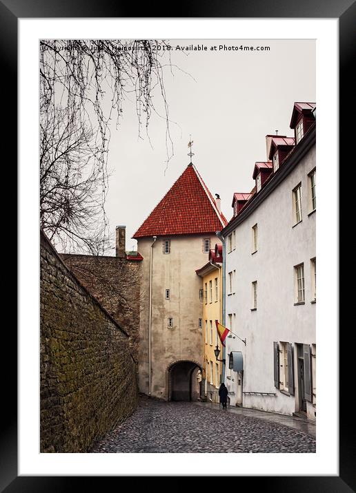 Steep Downhill Alley In The Old Town of Tallinn Framed Mounted Print by Jukka Heinovirta