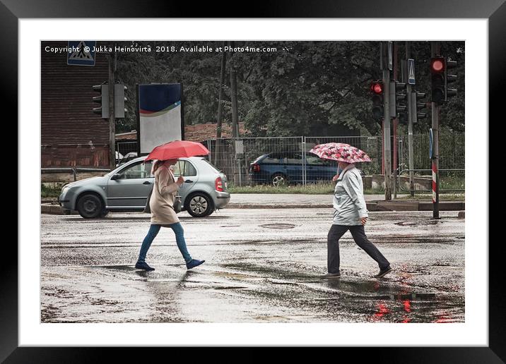 Two Umbrellas In The Crossing Framed Mounted Print by Jukka Heinovirta