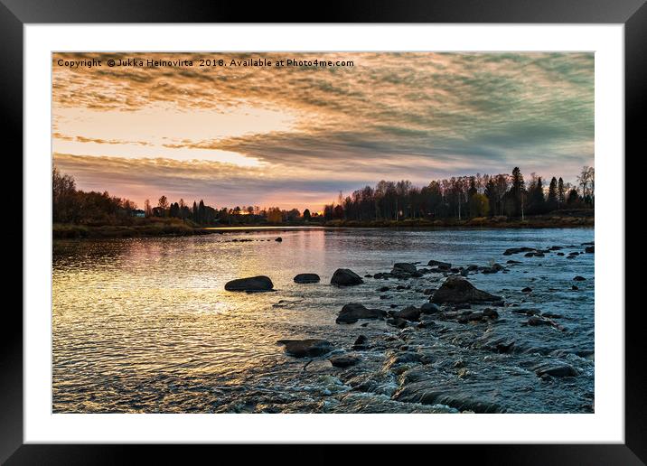 Sunset Over The Rapids Framed Mounted Print by Jukka Heinovirta